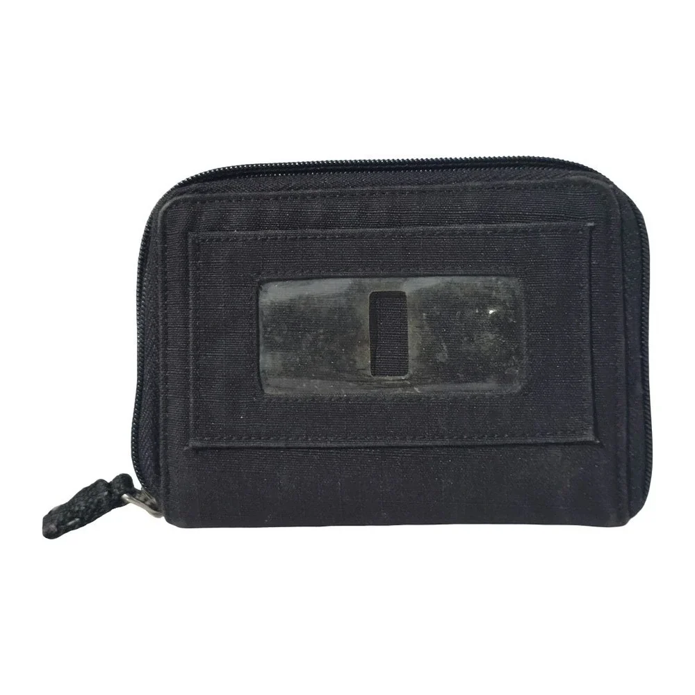 TOMMY HILFIGER Wallet Womens Compact Black Excellent Zip Around Canvas ID